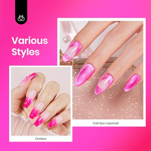 Image of Beetles Hot Pink Gel Polish, 15ML Neon Hot Pink Jelly Gel Nail Polish Sheer Translucent Effect Summer Color Gel Soak Off UV Vibrant Night Series French Nail Art Manicure Gift for Women