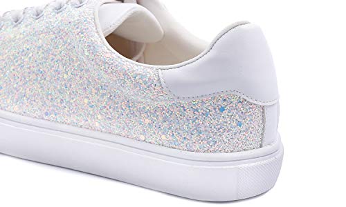Image of FEVERSOLE Women's Fashion Lace Up Dress Sneakers Sparkly Party Shiny Shoes