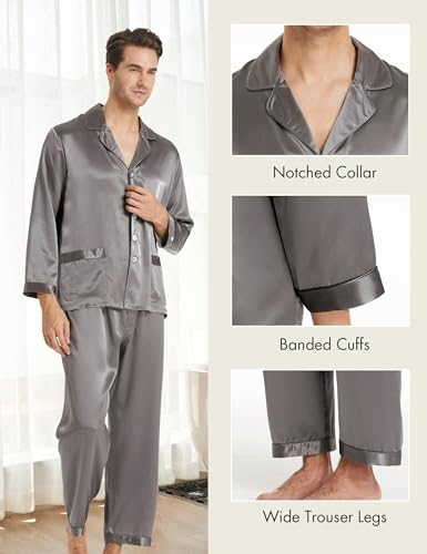 Image of LilySilk 100% Silk Pajamas for Men Soft 19MM Real Mulberry Silk Sleepwear Mens Silk Pajamas Set Lightweight Male Pjs