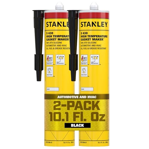 Stanley S430 High-Temp RTV Silicone Gasket Maker - Oil, Vibration and Heat Resistant Black Silicone Sealant for Automotive Valve Covers and Engine Parts, 10.1 fl.oz. Black,2 Pack
