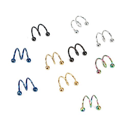 Misscat 10pcs Stainless Steel S Helix Ear Stud Lip Nose Ring Cartilage Body Piercing Jewelry