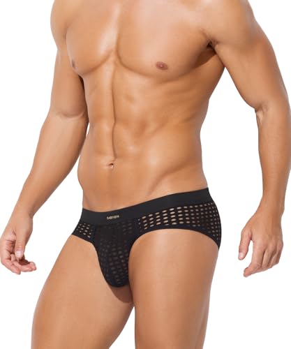 Mauro Kane Slip Homme Sexy, Caleçon en Maille Transparente Respirante, Lingerie Masculine Noir S