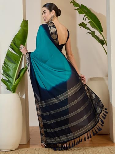 Image of AKHILAM Women's Mysore Silk Kanjivaram Pure Soft Ombre Print Saree With Unstitched Blouse Piece (73ALEKHA7301 NV Parent)