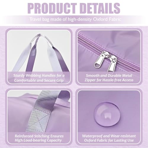 Image of JD Fresh 41 Liter Foldable Travel Bags for Women /Nylon Duffle Bags /Expandable Vanity Travelling Luggage Handbags /Waterproof & Lightweight Shopping Bag for Personal Items (Purple)