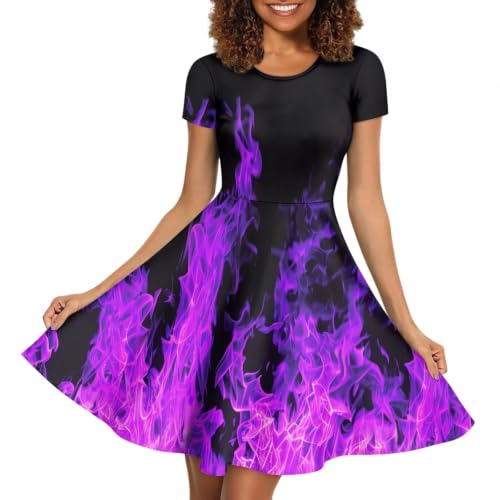 Image of POLERO Sunflower Dress for Women Floral Summer Dresses Short Sleeve Casual Sundresses Midi Dresses