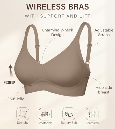 Image of DEANGELMON Seamless Bras for Women No Underwire Comfortable Push Up Bra V Neck Wireless Bralette Full Coverage Wire Free