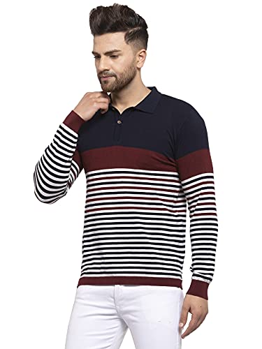 Image of Kalt Mens Basic Solid Full Sleeves Polo Cotton Blend Knitted Regular Fit Polo-Neck T-Shirts with Collar Stylish