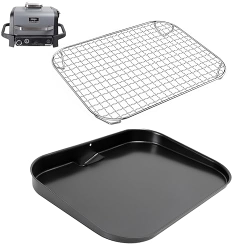 OG701 Grill Griddle Plate and Rack for Ninja XSKGRDPLT Woodfire OG700 Series, Heavy-Duty Non-Stick Griddle Pan with Oil Hole, Ninja Grill Flat Top Griddle Plate Accessories