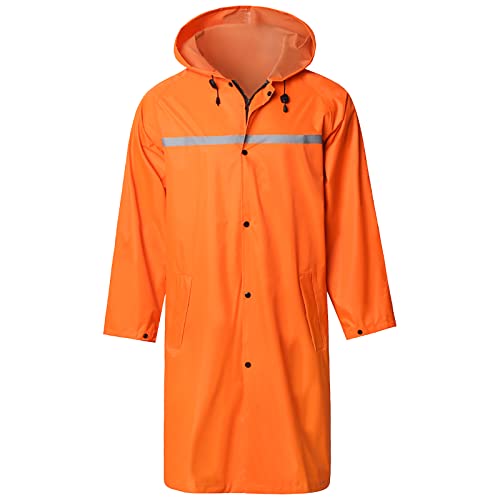 Mens Long Hooded Safety Rain Jacket Waterproof Emergency Raincoat Poncho
