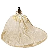 XYAYE Elegant Lace Quinceanera Dresses with Train Layered Vestidos para 15 Años Quinceañeras Champagne 3D Floral Ball Gown Beading Pleated Prom Gown Size 8