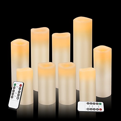Image of Vickiss Flameless Candles Battery Operated Candles 4 inch 5 inch 6 inch 7 inch 8 inch 9 inch Set of 9 Ivory Real Wax Pillar LED Candles with 10-Key Remote and Cycling 24 Hours Timer