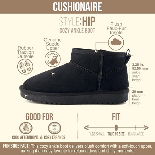 Image of CUSHIONAIRE Hip-3 Genuine Suede Leather Ankle Boots for Women - Pull On Cozy Faux Fur Boots Womens Shoes with Comfortable Memory Foam