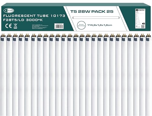 CLAR Tube Fluorescent T5 28W, Tubo Neon, Lampade Fluorescenti, Lampadine, 3000K, 114,9 x 1,6 cm (28 Watts T5, Pack 25)