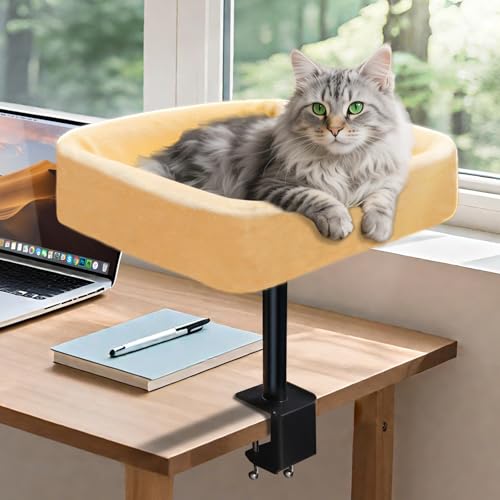 Cat Desk Bed Sturdy Cats Bed for Desk with Washable Cover Dual-Sided Breathable Summer & Winter Comfortable Soft Pet Nest Bed with Reinforced Steel Frame Easy Assembly for Home Office/Study Room