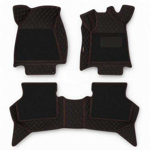 Image of KA10 7D Car Floor Mat for BYD Atto 3 All variants | Custom Fitted | Premium PU Leather | 100% Waterproof, Zero-Dust, Shield Your Car Floor | Full Set with Grass | (Black with Red)
