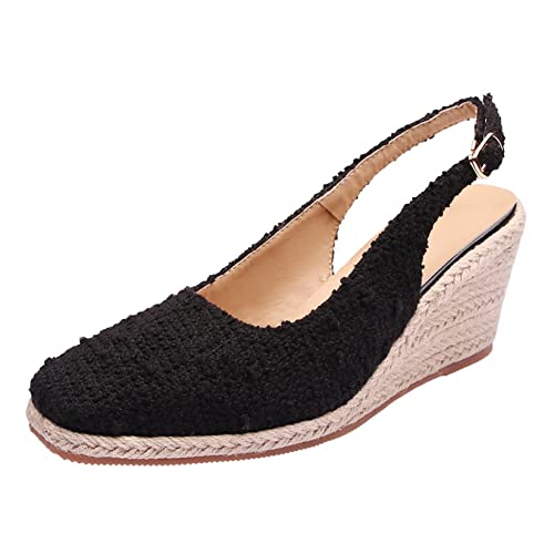 Wedge Sandals for Women, Square Closed Toe Espadrille Sandals Casual Fashion Ankle Strap Shoes for Walking