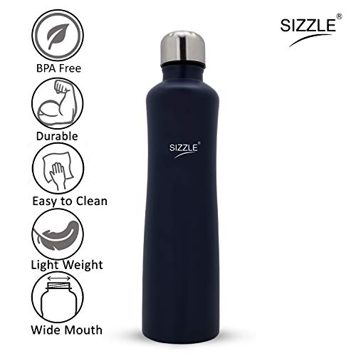 Image of Sizzle (DEVICE OF CURVED LINES Lifestyle Stainless Steel Fridge Water Bottle - 1000 ml x 1pc, Matt Navy Blue