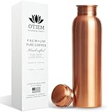 Otiem 100 Pure Copper Water Bottle 34 Oz Copper Bottle Water with Lid - Ayurvedic Copper Water Bottle - Copper Water Vessel - Drink More Water Bottle - Large -Leak Proof - Smooth Finish