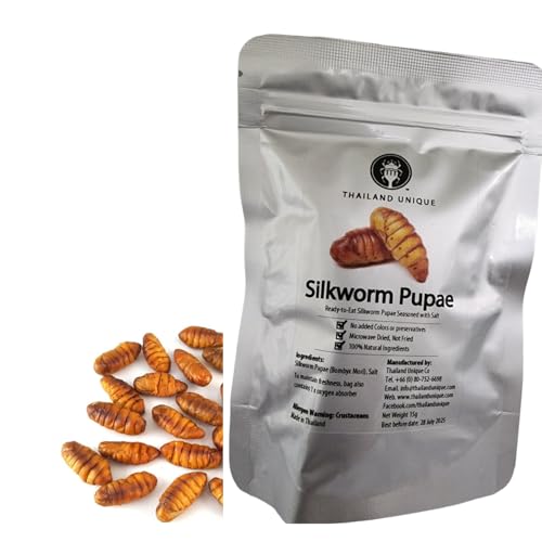 Thailand Unique Silkworm Pupae - 15 Gram Bag of Dehydrated Edible Insects for Humans, Nutritious Bugs Superfood Weird Unusual Snack Gift