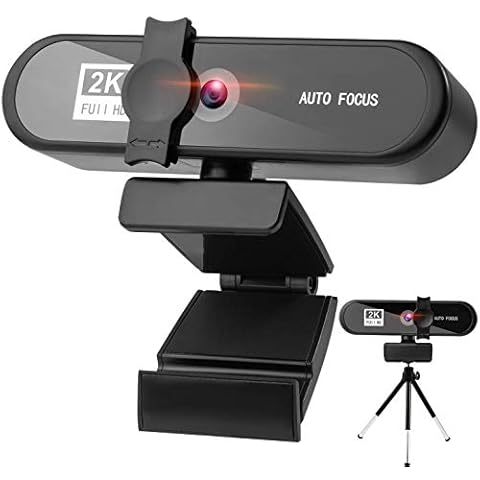 YCYM Auto Focus 2K Webcam with Microphone and Privacy Cover, 120 Degrees Wide-Angle Plug & Play USB FHD Web Computer Camera with Tripod and Double HIFI speakers,Large Sensor for Superior Low Light Cover