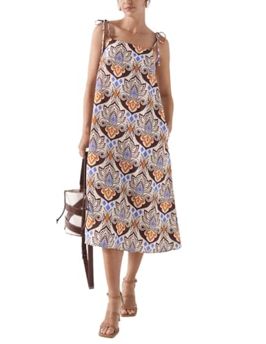 Robe en lin Salsa robe imprimée ethnique midi lin bretelles femme été