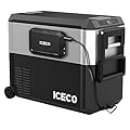 ICECO JP50 Pro 12 Volt Refrigerator with Wheels, Portable Car Fridge Powered by SECOP, 12V Freezer with Battery, -4??68?, 40.7 Quart Electric Cooler with AC/DC,