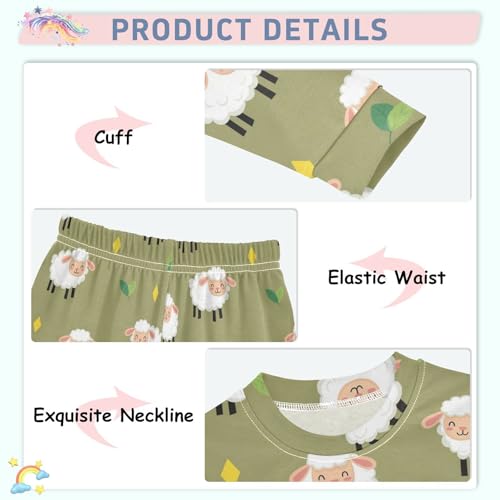 Pajama Sets Long Sleeve Sheep Pattern with Leaves Soft Comfy Sleepwear 2 Piece PJS 3-8T4