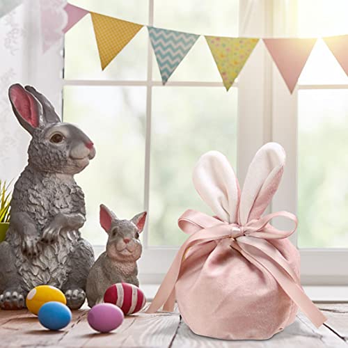 Moslate Paashaas zakken - 5 stuks konijn oor fluwelen geschenkzakje, paaskoekjes snoepzakken verpakking zakken, cartoon trekkoordzakken kleine zakjes, voor paaseieren, snoep, kleine voorwerpen - Image 6