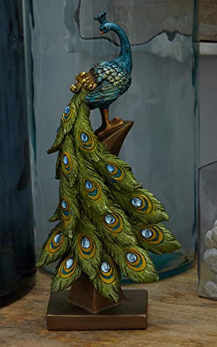 Deco 79 Poly-Stone Peacock, 6 by 13-Inch