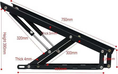 Kit di Sollevamento del Letto di Molla a Gas Resistente, puntone di stoccaggio Idraulico per Il Telaio del Materasso, meccanismo di Sollevamento Liscio con aste di smorzamento, Costruzione in Acciaio