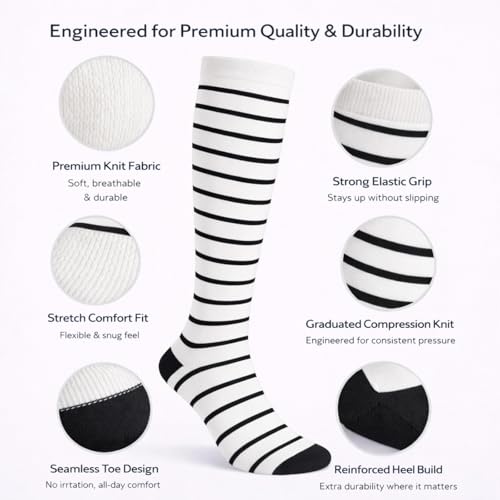 Image of Diamond Star 6 Pairs Compression Socks for Men & Women, Knee High Socks