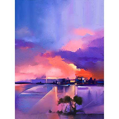 Wee Blue Coo Abstract Sunset on Lake Art Print Canvas Premium Wall Decor Poster