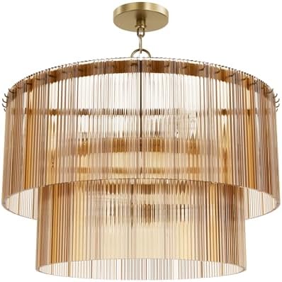 Hunter - Ontario 6-Light Luxe Gold, Large Pendant Light, Dimmable, Transitional Style, Cylinder Shaped, for Bedrooms, Kitchens, Dining, Living Rooms - 13144