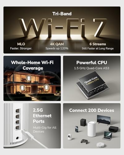 Image of Cudy Tri-Band WiFi 7 BE11000 Whole Home Mesh System, 6-Stream 10 Gbps, 4 x 2.5G Ports, MU-MIMO, Multi-VPN, Cudy APP, Smart Internal Antennas, M11000 2-Pack