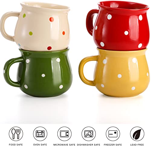 Avla Ceramic Campfire Coffee Mugs Set Of 4, 10 Ounce Porcelain Specialty Coffee Drinks Hot Chocolate Mugs With Handle, Creative Mug Tea Cup Set For Kids Party, Polk Dot, Assorted Color #TOP2