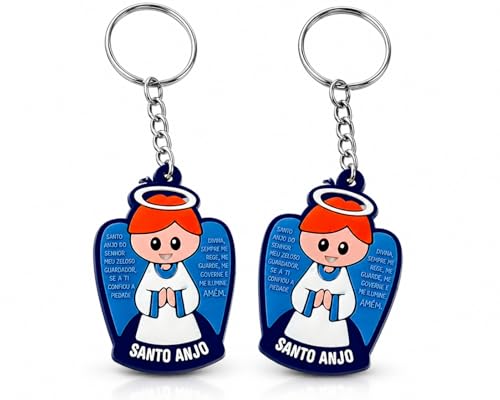 Kit com 2 Chaveiros Santo Anjo Azul – Proteção e Fé para o Dia a Dia, Lembrança Religiosa Resistente para Presentear