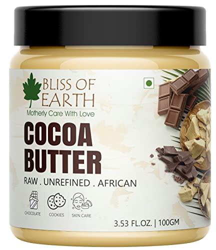 Image of Bliss of Earth African Cocoa Butter, Rich in Fatty Acids and Antioxidants, Raw Cocoa Chocolate Butter, Vegan, PETA Approved, Moisturizes, Prevents Stretch Marks, Anti-Aging, 100 g,
