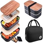 Bento Box Adult Lunch Box with Lunch Bag,Japanese Lunch Box Containers for Adult,Bento Lunch Box with Leakproof 54OZ Black (Black)