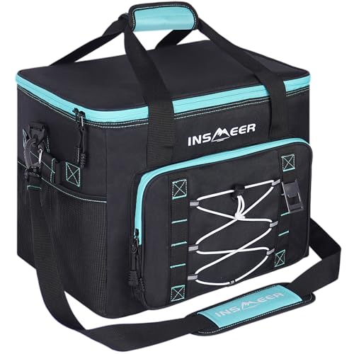 INSMEER Grand sac isotherme de 40 L, 60 canettes, sac isotherme doux, étanche, portable, pliable, avec décapsuleur et bandoulière amovible, convient pour la plage, le camping, le pique-nique