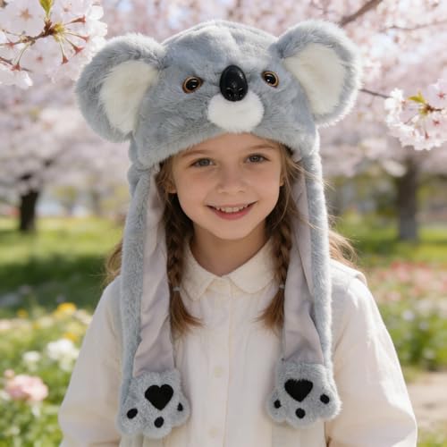 ZONESTA Koala Jumping Ear Hat,Cute Fluffy Hat, Theme Party/Cosplay/Christmas/New Year Girls and Boys Gift