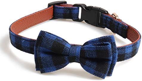 chede Soft Comfortable,Adjustable Collar，Bowtie Dog Collar for Small/Medium/Large Dogs (M(11.8-17.7), Blue Plaid)