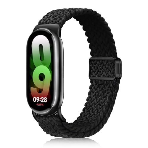 #VerdientProvisionen<br>Nylon Armband für Xiaomi Mi Band 10/9 / 8 Magnetische Schnalle Ersatzbänder Geflochtenes Ersatzband Uhrenarmband Kompatibel mit Xiaomi Smart Band 8/9 / 10 (Schwarz)