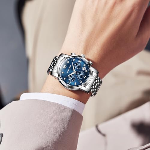 Image of PINDOWS Watch for Men Big Dial Analog Digital Black Silicone Sport Multifunction Luminous LED Dial Waterproof Watches Fashion Wristwatches