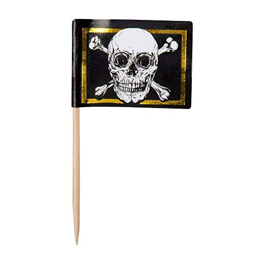 Boland 74119 - Flaggen Spieße, 24 Stück, Länge 7 cm, Holzspieße, Piraten, Cocktailspieße, Zahnstocher, Snacks, Häppchen, Partygeschirr, Dekoration, Geburtstag, Mottoparty, Karneval', Brand
