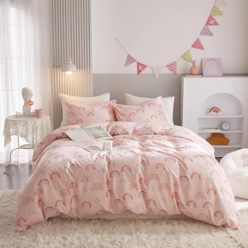 Ivellow 100% Cotton Duvet Cover Full, Rainbow Print Cute Kawaii Bedding Set