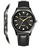 Perry Ellis Orologio da uomo Slim Diamond – quadrante nero Sunray, cinturino in pelle canna di fucile, analogico resistente all'acqua