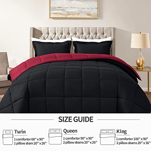 Satisomnia Lightweight Comforter Set Twin Xl Red, All Season Down Alternative Bed Comforter Set With 1 Pillow Sham, 2 Pieces Comforters Set Ultra Soft Reversible, Red And Black Twin / Twin Xl Size #TOP4
