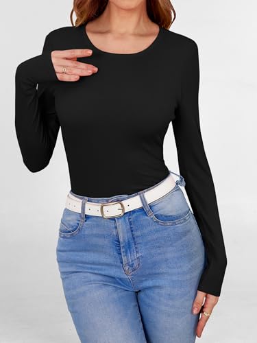 ANRABESS Women Long Sleeve Shirts Built-in Bra Crewneck Rib Knit Slim Fit Basic Tee Tops 2025 Fall Casual T-Shirt Base Layer3