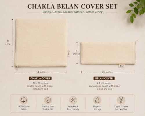 Image of Glus Combo (Set of of 2 Pairs) Cotton Belan Cover & Chakla Cover | Rolling Pin & Board Cover | Hygiene Cover Protect from Insects,Cockroach | Breathable, Washable, Reusable | Kitchen Essentials