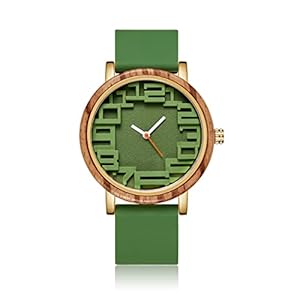 GORBEN Men Wooden Watches Analog Quartz Wrist Wood Watches Silicone Strap Sports Casual Watches Bamboo Natural Personalized Watch for Valentine’s Birthday Graduated Gift 0-12 Years Old (Green+Green)